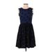 Corey Lynn Calter Casual Dress - A-Line Crew Neck Sleeveless: Blue Print Dresses - Women's Size 4