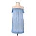 Cloth & Stone Casual Dress - Mini Off The Shoulder Short sleeves: Blue Solid Dresses - Women's Size X-Small