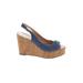 Stuart Weitzman Wedges: Slingback Platform Boho Chic Blue Print Shoes - Women's Size 11 - Peep Toe