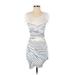 StyleStalker Cocktail Dress - Bodycon Scoop Neck Short sleeves: White Print Dresses - Women's Size 4