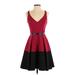 ABS Allen Schwartz Cocktail Dress - A-Line Plunge Sleeveless: Burgundy Color Block Dresses - Women's Size 2