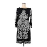 London Times Casual Dress Boatneck Long Sleeve: Black Graphic Dresses - Women's Size 8 Petite