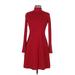 INC International Concepts Cocktail Dress - A-Line Turtleneck Long sleeves: Red Solid Dresses - Women's Size Medium