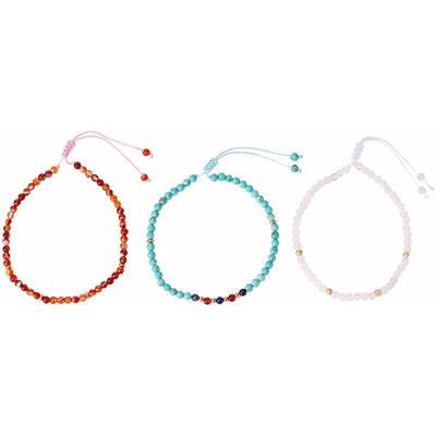 Fußketten Set FIRETTI "Schmuck Geschenk Körperschmuck Edelsteine", bunt (gelbgoldfarben, rosa, türkis, weiß, weiß, türkis, schwarz, rot, blau, rostorange, weiß, türkis, schwarz, rot, blau, rostorange), Fußkettchen, Messing-Baumwolle, Messing,... Image
