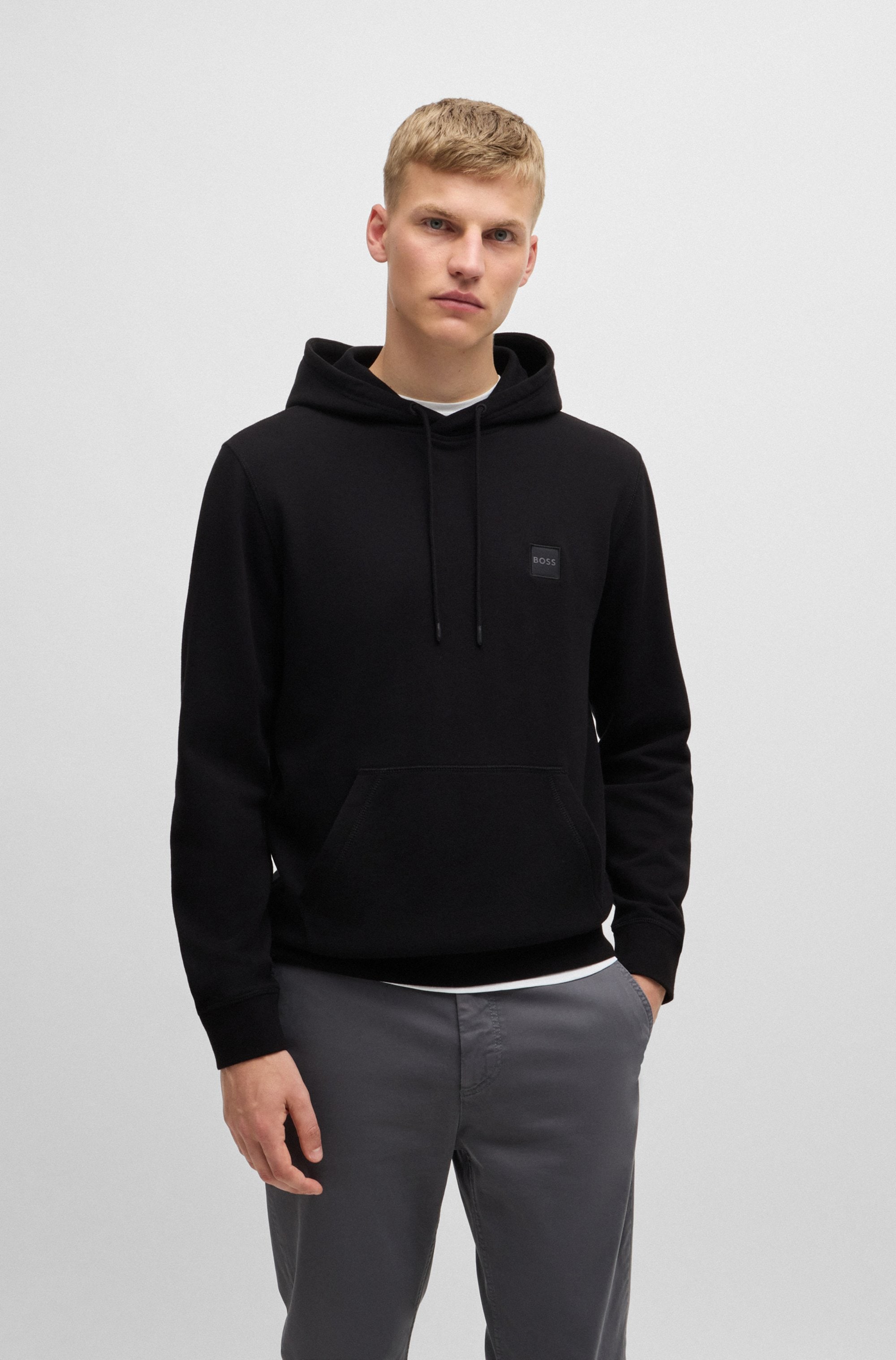 Kapuzensweatshirt BOSS ORANGE "Wetalk", Herren, Gr. S, schwarz (001_schwarz), Sweatware, Obermaterial: 100% Baumwolle, unifarben, regular fit hüftlang, hoch geschlossener Ausschnitt, weit Bündchen, Sweatshirts, mit gesticktem BOSS Markenlabel