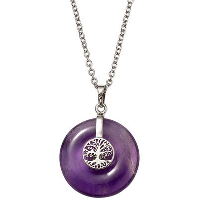 Kette mit Anhänger FIRETTI "Schmuck Geschenk Halsschmuck Halskette Ankerkette Lebensbaum Edelstein", bunt (silberfarben, lila), Halsketten, Damen, Edelstahl, L: 60cm B: 2mm, Made in Germany - mit Edelstein, B:2mm Image