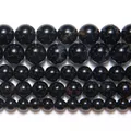 Perles rondes en pierre de tourmaline noire véritable naturelle brin de 15 po taille au choix de