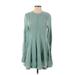 Free People Casual Dress - A-Line Crew Neck Long sleeves: Teal Print Dresses - Women's Size Small