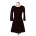 Lush Casual Dress - Mini Scoop Neck 3/4 sleeves: Burgundy Stripes Dresses - Women's Size Small
