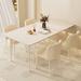 Corrigan Studio® Modern simple light luxury home pure white rectangular rock plate dining table & chair combination in Brown/White | Wayfair