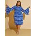 Plus Size Geo Print Bell Sleeved Dress