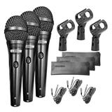 5 Core Vocal Dynamic Cardioid Handheld Microphone 3 Pack Neodymium Magnet Unidirectional Mic; 16ft Detachable XLR Deluxe Cable to ? Audio Jack; Mic Clip; On/Off Switch for Karaoke Singing ND-58