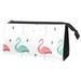 OWNTA Green & Red Flamingo Pattern-01 Pattern Makeup Organizer Travel Pouch: Lightweight Microfiber Leather Cosmetic Bag