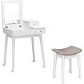 HOOMHIBIU Vanity Table Set with Flip Top Mirror and Cushioned Stool Folding Top Flip Mirrored Large Organizer for Home Bedroom Bathroom Makeup Dressing Table Set with 2 Drawers White