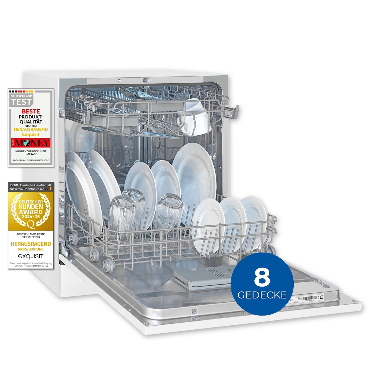 Exquisit Mini-Geschirrspüler, Tischspülmaschine, 55 cm breit, spülmaschine klein, ECO-Modus, GSP5508-030D weiss Image