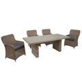 Mendler Poly-Rattan Garnitur HWC-E98, Balkon-/Garten-/Lounge-Set Sitzgruppe, Spun Poly halbrundes Rattan beige Kissen grau