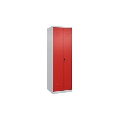 C+P Aufbewahrungs Doppel-Spind Classic PLUS, 2 Abteile, 4 Fachböden, HxBxT 185x60x50cm, Sicherheitsdrehriegel, Hellgrau/Rot von PROREGAL Image