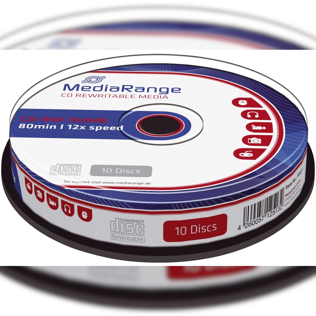 MediaRange MR235 CD-RW Rewritables - 700MB/80Min, 12-fach/Spindel, Packung mit 10 Stück Image