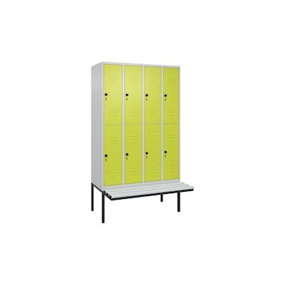 C+P Spind Classic PLUS, Kunststoff schwebende Sitzbank, 8 Abteile, HxBxT 212x120x82cm, Sicherheitsdrehriegel, Hellgrau/Clowngrün von PROREGAL Image