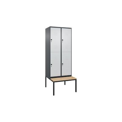C+P Spind Classic PLUS, Buche untergebaute Sitzbank-Harthol, 4 Abteile, HxBxT 212x80x82cm, Sicherheitsdrehriegel, Anthrazit/Hellgrau von PROREGAL Image