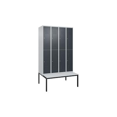 C+P Spind Classic PLUS, Kunststoff untergebaute Sitzbank, 8 Abteile, HxBxT 212x120x82cm, Zylinderschloss, Hellgrau/Anthrazit von PROREGAL Image
