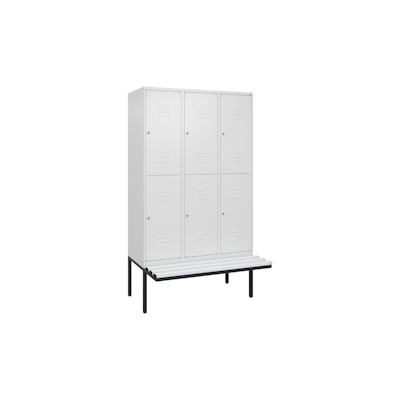 C+P Spind Classic PLUS, Kunststoff schwebende Sitzbank, 6 Abteile, HxBxT 212x120x82cm, Zylinderschloss, Verkehrsweiß von PROREGAL Image