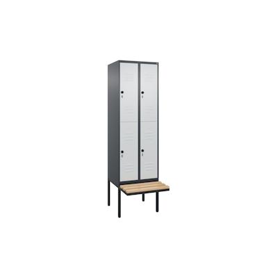C+P Spind Classic PLUS, Buche schwebende Sitzbank, 4 Abteile, HxBxT 212x60x82cm, Sicherheitsdrehriegel, Anthrazit/Hellgrau von PROREGAL Image
