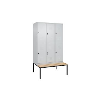 C+P Spind Classic PLUS, Buche untergebaute Sitzbank-Harthol, 6 Abteile, HxBxT 212x120x82cm, Sicherheitsdrehriegel, Hellgrau/Hellgrau von PROREGAL Image