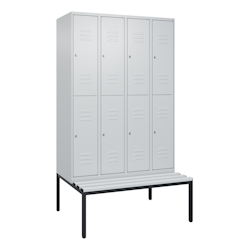 C+P Spind Classic PLUS, Kunststoff untergebaute Sitzbank, 8 Abteile, HxBxT 212x120x82cm, Zylinderschloss, Hellgrau/Hellgrau von PROREGAL Image