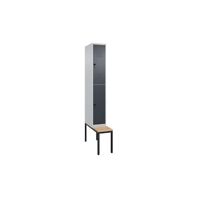 C+P Spind Classic PLUS, Buche untergebaute Sitzbank-Harthol, 2 Abteile, HxBxT 212x30x82cm, Sicherheitsdrehriegel, Hellgrau/Anthrazit von PROREGAL Image