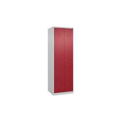 C+P Aufbewahrungs Doppel-Spind Classic PLUS, 2 Abteile, 5 Fachböden, HxBxT 185x60x50cm, Zylinderschloss, Hellgrau/Rubinrot von PROREGAL Image