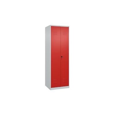 C+P Aufbewahrungs Doppel-Spind Classic PLUS, 2 Abteile je 4 Fachböden, HxBxT 185x60x50cm, Sicherheitsdrehriegel, Hellgrau/Rot von PROREGAL Image