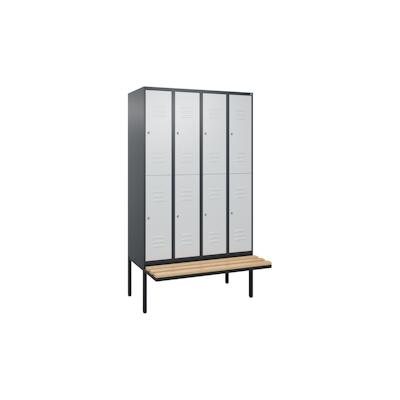 C+P Spind Classic PLUS, Buche schwebende Sitzbank, 8 Abteile, HxBxT 212x120x82cm, Zylinderschloss, Anthrazit/Hellgrau von PROREGAL Image