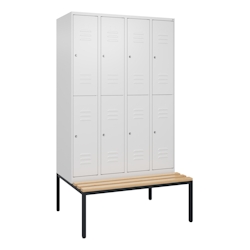 C+P Spind Classic PLUS, Buche untergebaute Sitzbank-Harthol, 8 Abteile, HxBxT 212x120x82cm, Zylinderschloss, Verkehrsweiß von PROREGAL Image