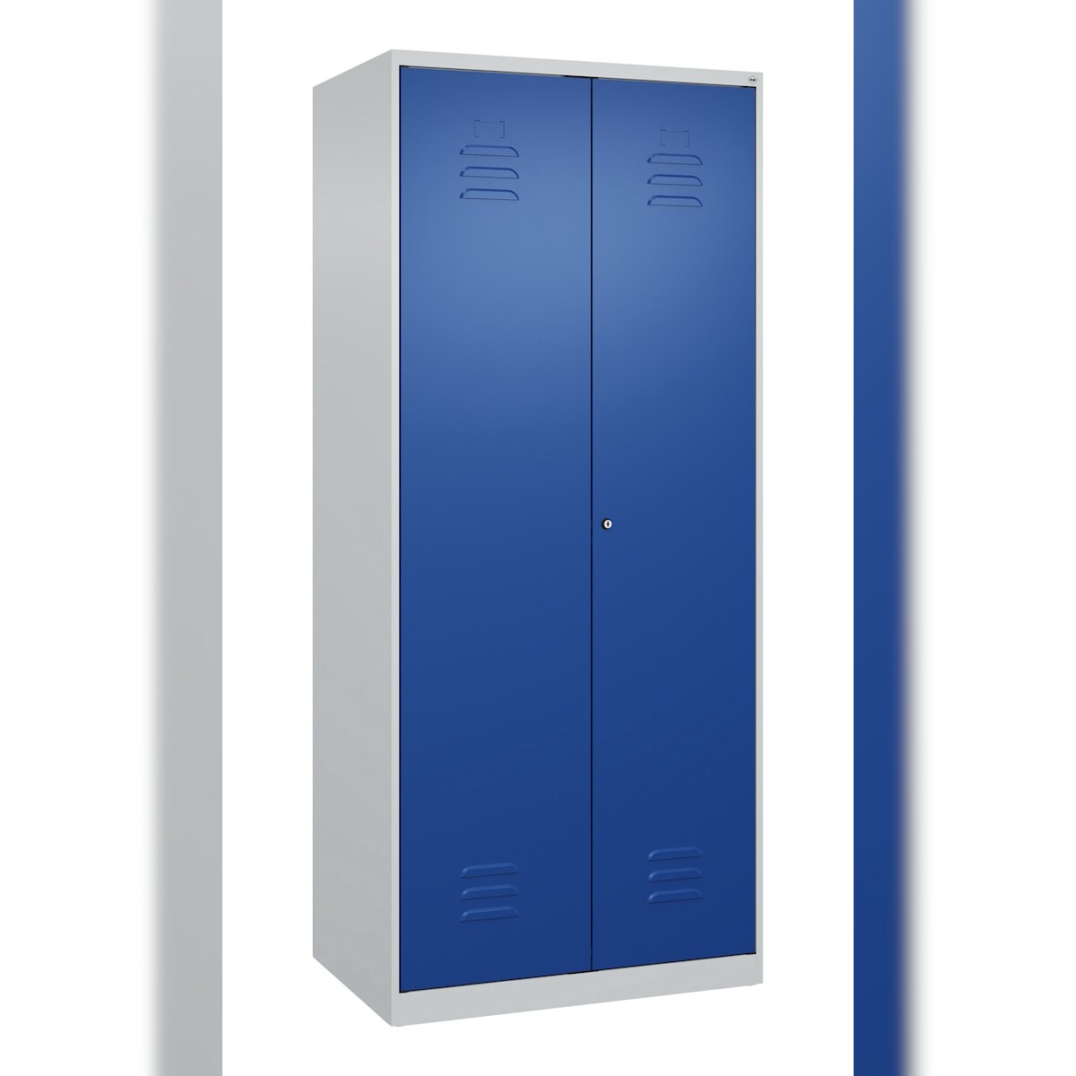 C+P Aufbewahrungs Doppel-Spind Classic PLUS, 2 Abteile, 4 Fachböden, HxBxT 185x80x50cm, Zylinderschloss, Hellgrau/Enzianblau von PROREGAL Image