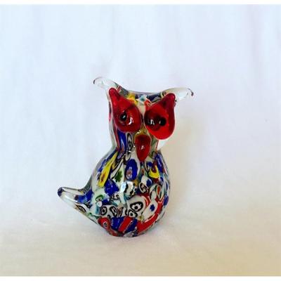 Multi Colored Glass Owl Paperweight