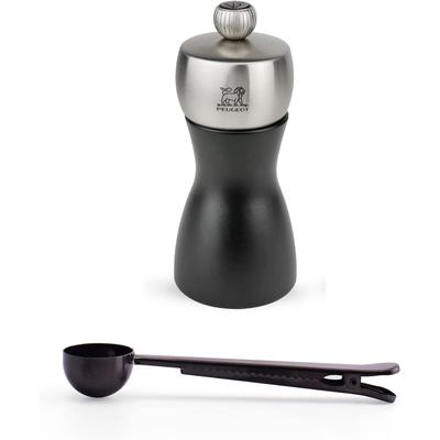 Peugeot Fidji 4.75 Inch Pepper Mill Gift Set, Black Matte - With Stainless Steel Spice Scoop & Clip