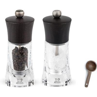 Peugeot - Oleron Manual Mill Salt & Pepper Mill- Transparent Adjustable Grinder - Acrylic and Beechwood, Chocolate, 5.5