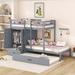 Gray Twin-over-Twin Bunk Bed with Wardrobe, Drawers and Shelves Storage Bed