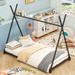 Black Metal Twin Size House Platform Bed with Triangle Structure, Metal Bed Frame for Girls and Boys, No Box Spring Needed