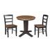 30 in Solid Wood Round Top Pedestal Dining Table with 2 Dining Chairs in Hickory/Washed Coal