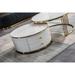 Nesting Coffee Table Set of 2, Sintered Stone Top Round End Table with Storage Drawer and Gold Finish Metal Base, White