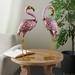 Pink Metal Flamingo Garden Sculpture with Dimensional Feathers and Gold Accents (Set of 2)