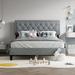 LIGHT GREY Queen Size Linen Panel Bed with Adjustable Button-Tufted Headboard