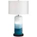 Modern Table Lamp Black Riser 25" High Blue Art Glass LED Nightlight - 14" x 25"