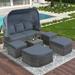 Wicker Daybed Sunbed with Reclining Canopy Storage Loveseat, All Weather Conversation Set w/ Cushions, Pillows and Lifting Table