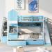 Full-Over-Full Castle Style Bunk Bed with 2 Drawers 3 Shelves and Slide for Kids Teens Adults Space-Saving, Easy Assembly