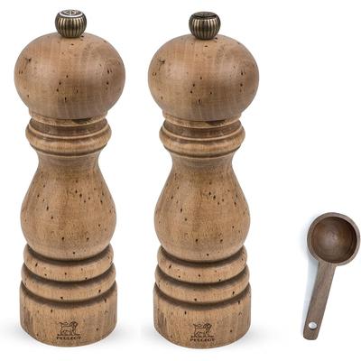 Peugeot Paris Classic Collection Antique Salt & Pepper Mill Natural - With Wooden Spice Scoop (7 Inches)