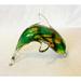 Hand Blown Green,Gold And Blue Glass Dolphin Figurine