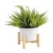 Sagebrook Home Stylish Chevron Ceramic Planter with Contemporary Design Wooden Stand Indoor/Outdoor